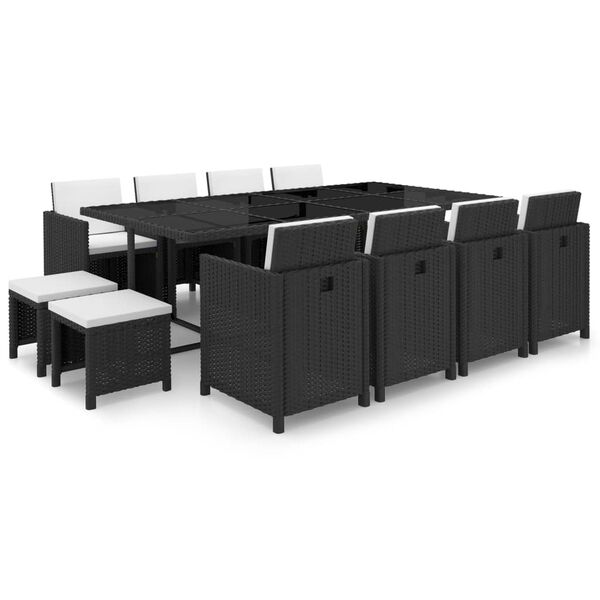 vidaXL 13-dielna vonkajšia jedálenská súprava s vankúšmi polyratan čierna