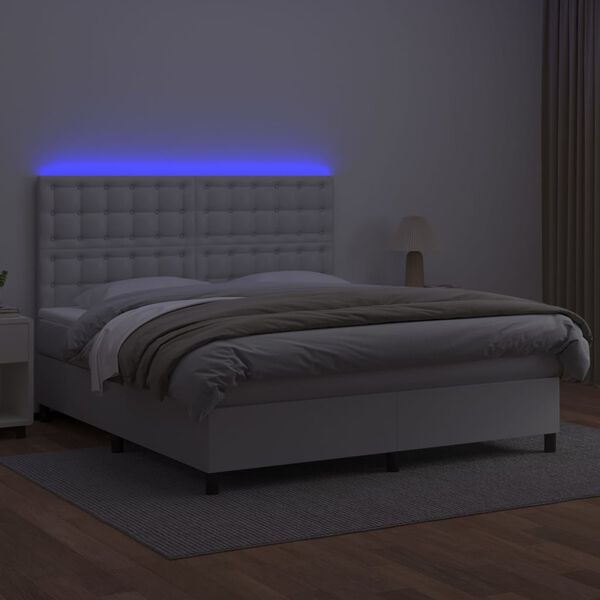 vidaXL Boxspring posteľ s matracom a LED biela 160x200 cm umel&aacute; koža