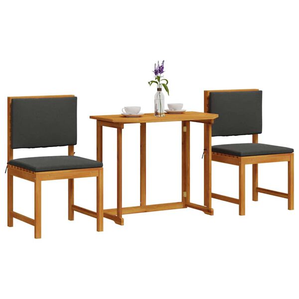 vidaXL Záhradný bistro set 3 pcs Hnedá akáciový masív