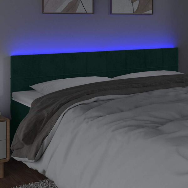 vidaXL Čelo postele s LED tmavozelen&eacute; 180x5x78/88 cm zamat