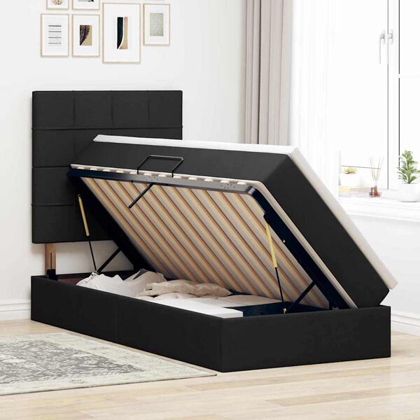 vidaXL Postel s &uacute;ložn&yacute;m prostorem a LED svetlom Čierna 90 x 190 cm