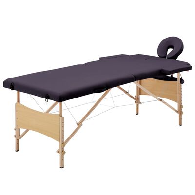 vidaXL Skladací masážny stôl, 2 zóny, drevo, fialový