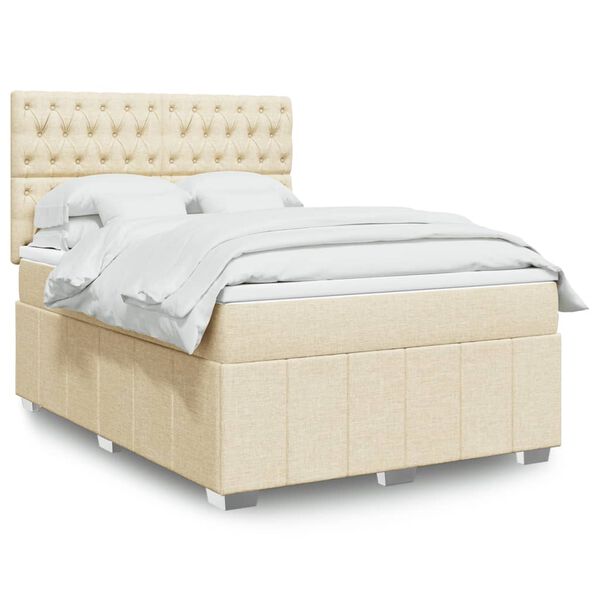 vidaXL Boxspring posteľ s matracom kr&eacute;mov&yacute; 140x190 cm l&aacute;tka
