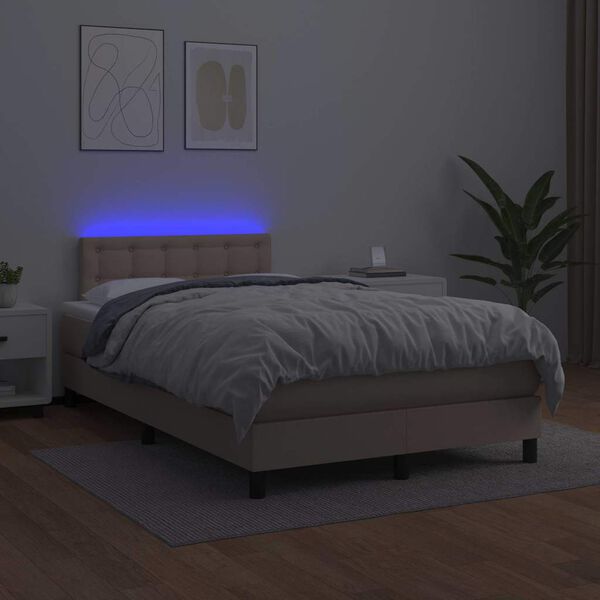 vidaXL Boxspring posteľ+matrac a LED, kapuč&iacute;nov&aacute; 120x190cm, umel&aacute; koža