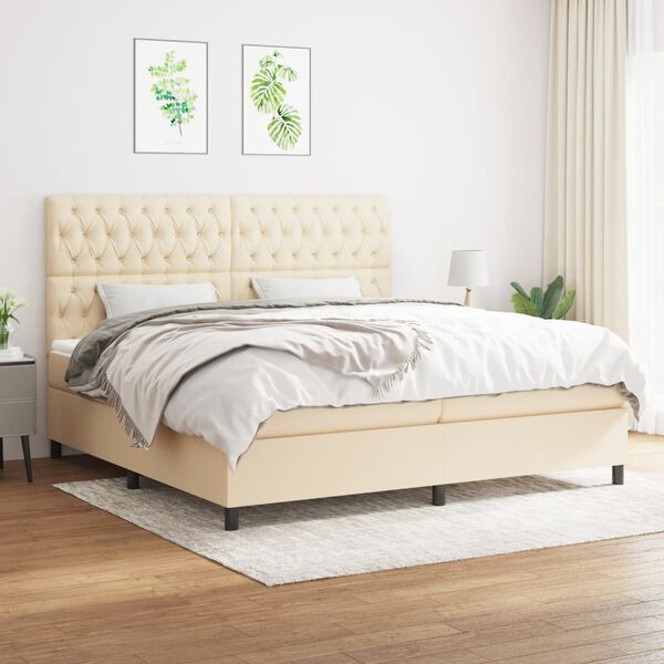 vidaXL Boxspring posteľ s matracom kr&eacute;mov&aacute; 200x200 cm l&aacute;tka