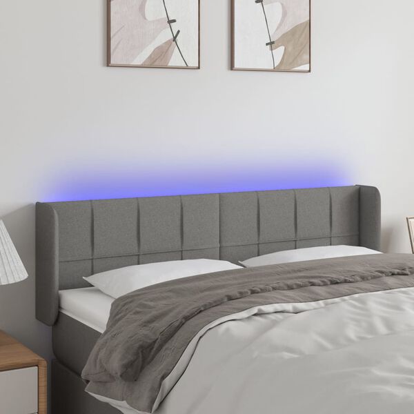 vidaXL Čelo postele s LED tmavosiv&eacute; 147x16x78/88 cm l&aacute;tka