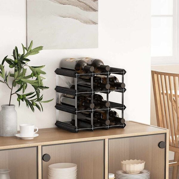 vidaXL Stojan na v&iacute;no na 12 flia&scaron; čierny mas&iacute;vne borovicov&eacute; drevo