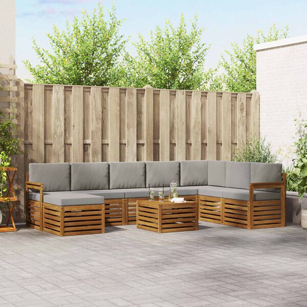 vidaXL Sada rohov&yacute;ch gaučov s vank&uacute;&scaron;om 9 pcs Pr&iacute;rodn&aacute; a svetlosiv&aacute;