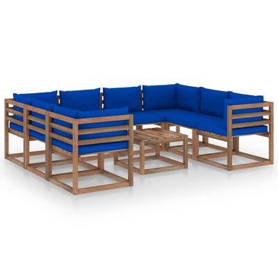 vidaXL 9-dielna záhradná sedacia súprava, modré podložky