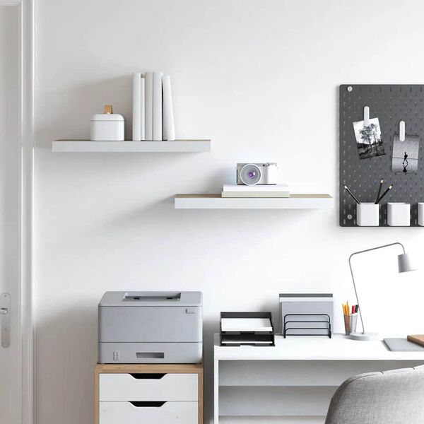 vidaXL Pl&aacute;vaj&uacute;ce n&aacute;stenn&eacute; police 2ks dubov&eacute; a biele 60x23,5x3,8 cm MDF