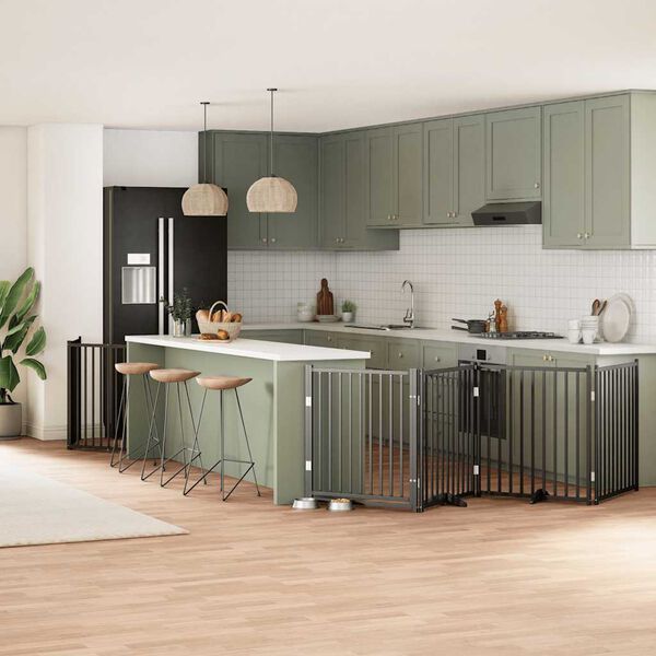 vidaXL Br&aacute;na pre psa dvere sklad. 10panel. čierna 800cm topoľov&eacute; drevo