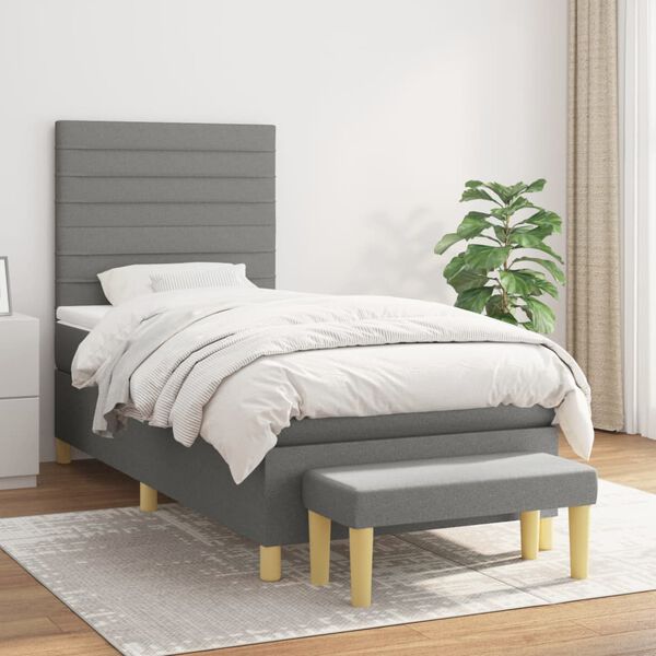 vidaXL Boxspring posteľ s matracom tmavosiv&aacute; 90x200 cm l&aacute;tka