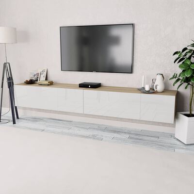vidaXL TV stolíky, 2 ks, drevotrieska, 120x40x34 cm, vysoký lesk, bielo- dubové
