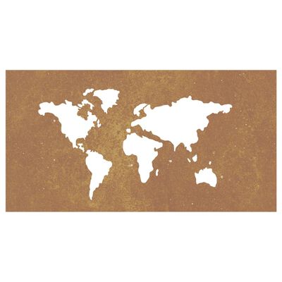 vidaXL Záhradná dekorácia 105x55 cm, cortenová oceľ, mapa sveta