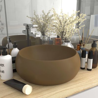 vidaXL Luxusné umývadlo, okrúhle, matné krémové 40x15 cm, keramika