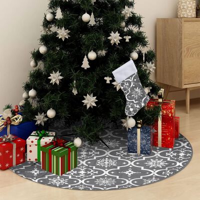 vidaXL Luxusná deka pod vianočný stromček s ponožkou sivá 90 cm látka