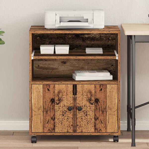 vidaXL Stojan na tlačiareň s úložiskom Staré drevo 60 x 48 x 74 cm