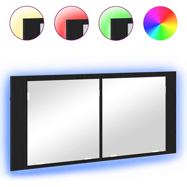 vidaXL Zrkadlov&yacute; kabinet s LED s poličkou Čierny dub 100 x 12 x 45 cm