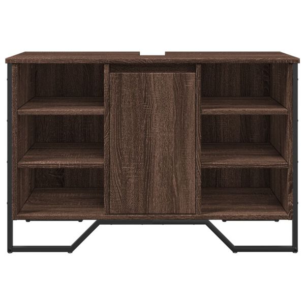 vidaXL Skrinka na um&yacute;vadlo hned&yacute; dub 91x35x60 cm kompozitn&eacute; drevo