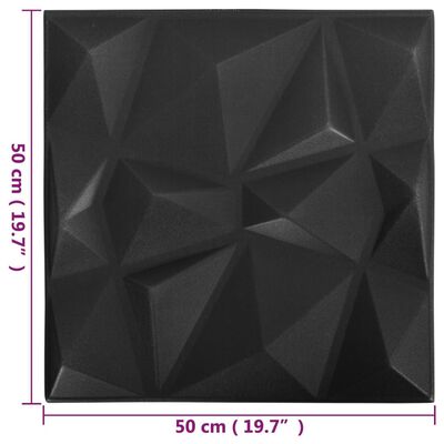 vidaXL 3D nástenné panely 12 ks 50x50 cm, diamantové, čierne 3 m²