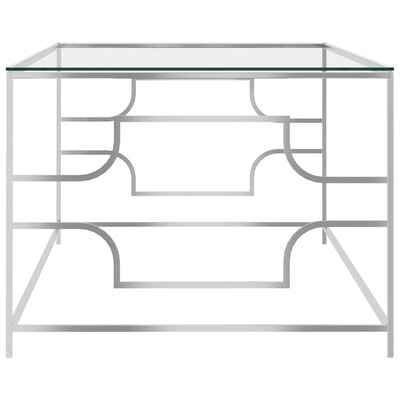 vidaXL Konferenčný stolík strieborný 120x60x45 cm nehrdzavejúca oceľ a sklo