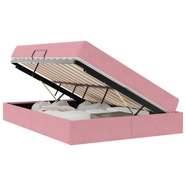 vidaXL Postel s &uacute;ložn&yacute;m prostorem a matrac&iacute; Ružov&aacute; 140 x 190 cm Zamat