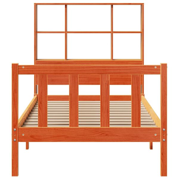 vidaXL Posteľ s knižnicou bez matraca vosková 90x200 cm borovica