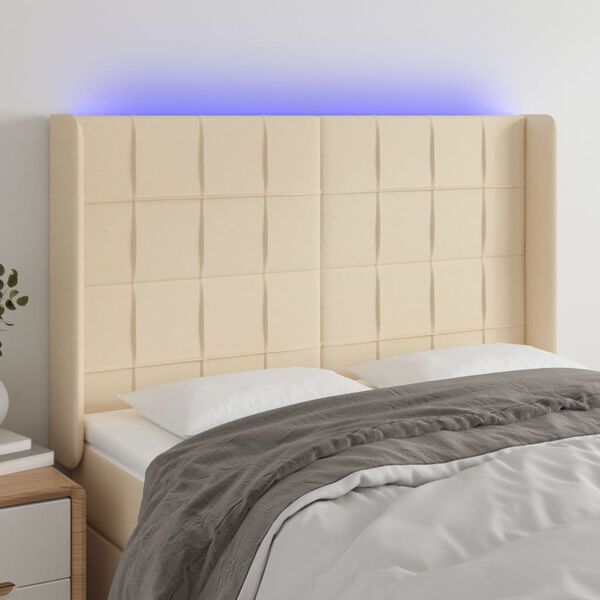 vidaXL Čelo postele s LED kr&eacute;mov&eacute; 147x16x118/128 cm l&aacute;tka