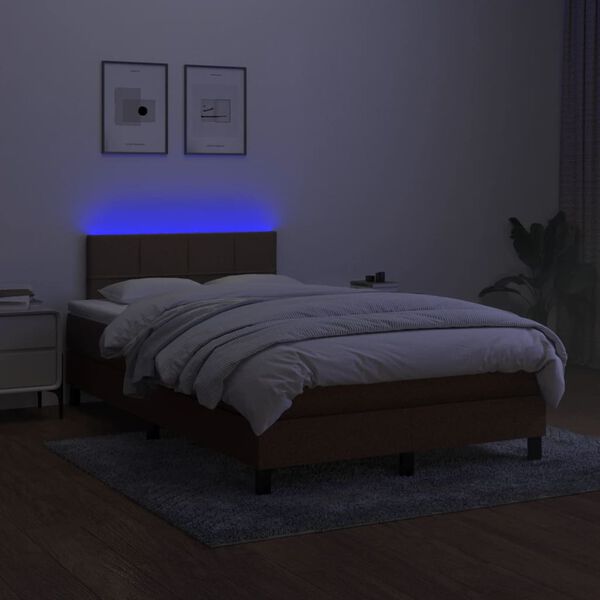 vidaXL Boxspring posteľ s matracom a LED tmavohned&aacute; 120x190 cm l&aacute;tka