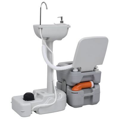 vidaXL Prenosná kempingová toaleta a umývadlo rúk sivé
