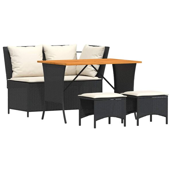 vidaXL 4-dielna záhradná jedálenská sada s vankúšmi čierna polyratan