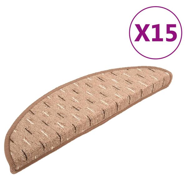vidaXL Kobercové nášľapy na schody hnedé 15 ks 65x21x4 cm