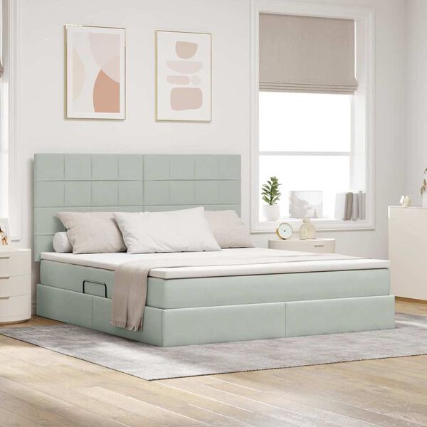 vidaXL Postel s &uacute;ložn&yacute;m prostorem a matrac&iacute; Svetlosiv&aacute; 160 x 200 cm