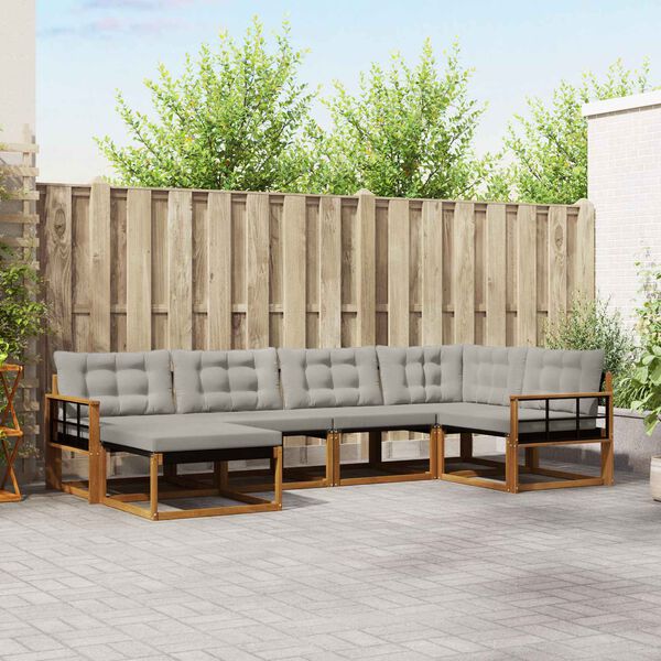 vidaXL Z&aacute;hradn&aacute; s&uacute;prava gaučov s vank&uacute;&scaron;om 6 pcs Pr&iacute;rodn&aacute; a svetlosiv&aacute;