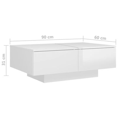 vidaXL Konferenčný stolík lesklý biely 90x60x31 cm drevotrieska