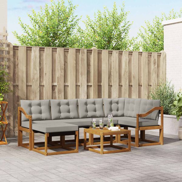 vidaXL Z&aacute;hradn&aacute; s&uacute;prava gaučov s vank&uacute;&scaron;om 7 pcs Pr&iacute;rodn&aacute; a svetlosiv&aacute;