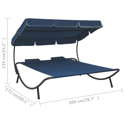 vidaXL Záhradná posteľ s baldachýnom a vankúšmi modrá