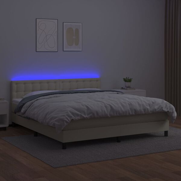 vidaXL Boxspring posteľ s matracom a LED kr&eacute;mov&aacute; 160x200 cm umel&aacute; koža