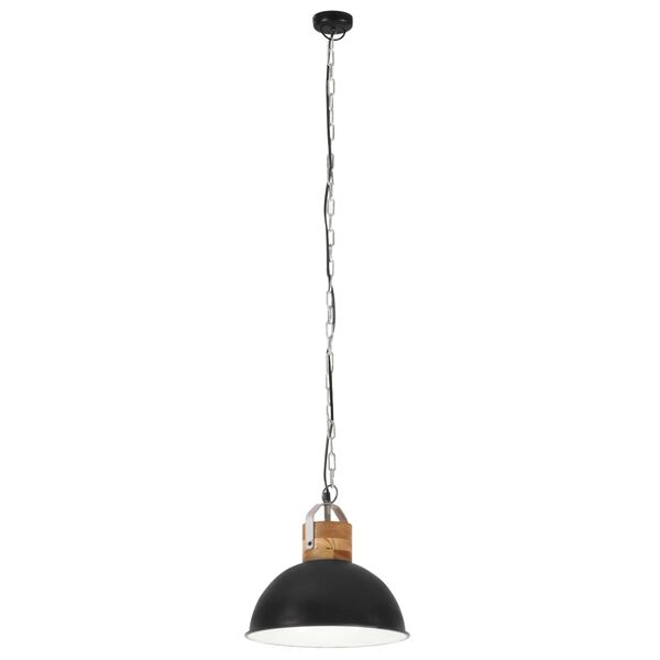 vidaXL Industri&aacute;lna z&aacute;vesn&aacute; lampa čierna okr&uacute;hla 32 cm E27 mangov&yacute; mas&iacute;v