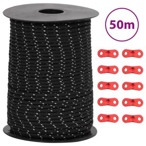 vidaXL Stanov&eacute; lano s reflexn&yacute;mi p&aacute;sikmi a napin&aacute;kmi 50 m 3 mm