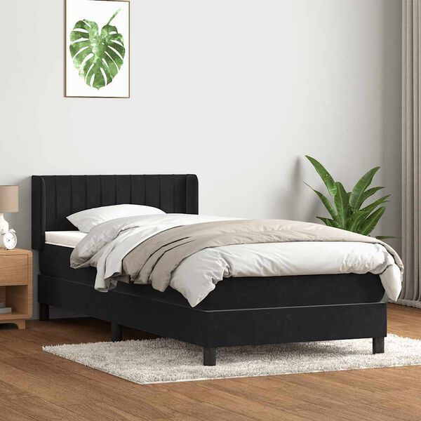 vidaXL Posteľn&yacute; r&aacute;m boxspring s matracom čierny 80x210 cm zamat