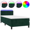 vidaXL Posteľn&yacute; r&aacute;m boxsping matrac a LED tmavozelen&yacute; 90x190 cm zamat