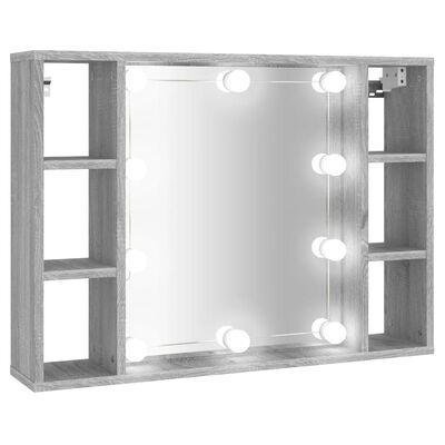 vidaXL Zrkadlová skrinka s LED sivý dub sonoma 76x15x55 cm
