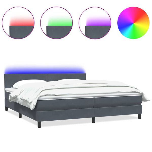 vidaXL Box Spring Posteľ s matracom a LED Tmavosiv&aacute; 180x220 cm Zamat
