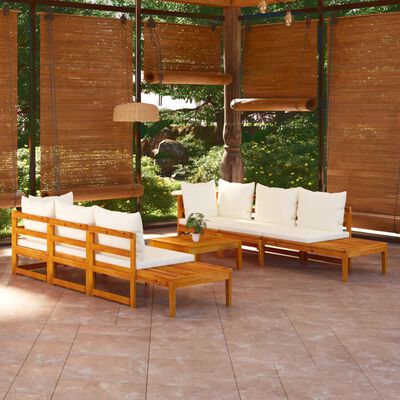 vidaXL 5-dielna záhradná sedacia súprava s krémovo-bielymi podložkami akáciové drevo