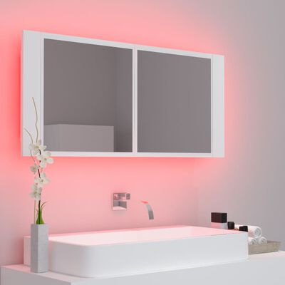 vidaXL Kúpeľňová skrinka s LED a zrkadlom, biela 100x12x45 cm, akryl
