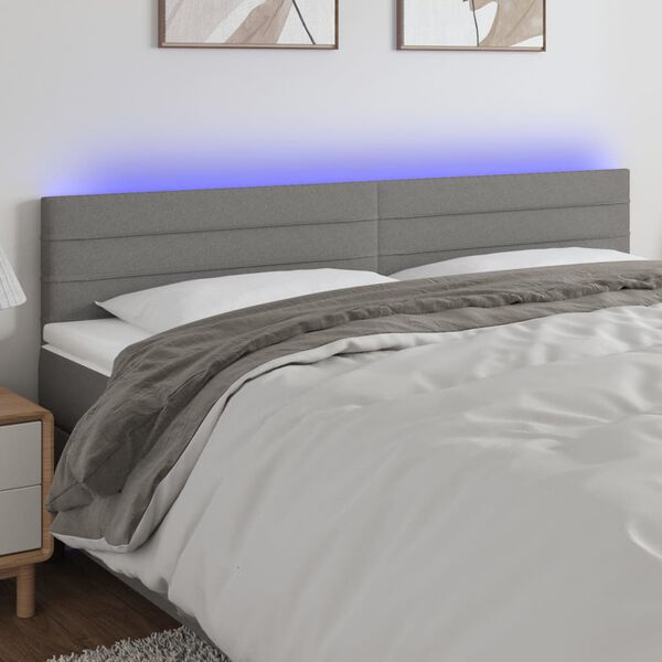 vidaXL Čelo postele s LED tmavosiv&eacute; 160x5x78/88 cm l&aacute;tka