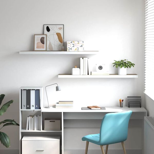 vidaXL Pl&aacute;vaj&uacute;ce n&aacute;stenn&eacute; police 2 ks dub a biele 120x23,5x3,8 cm MDF