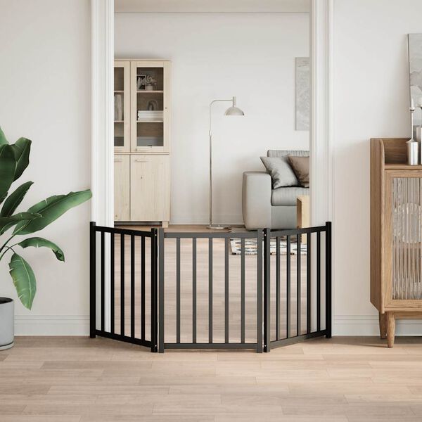 vidaXL Brána pre psa skladacia 3 panely 150 cm masívne jedľové drevo