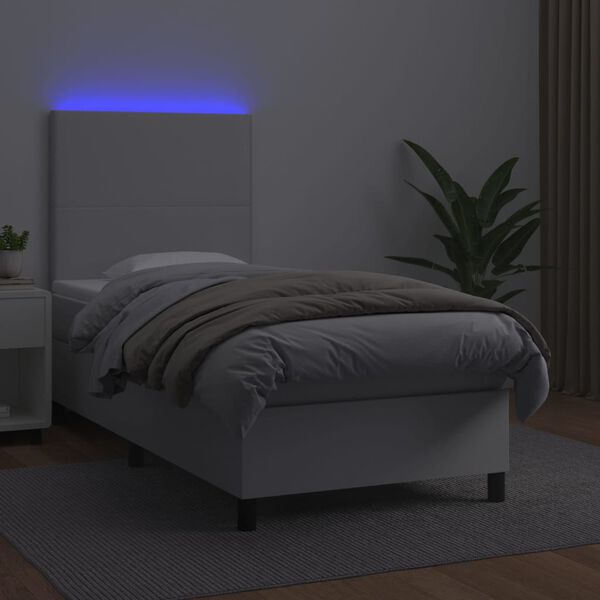 vidaXL Boxspring posteľ s matracom a LED biela 90x200 cm umel&aacute; koža